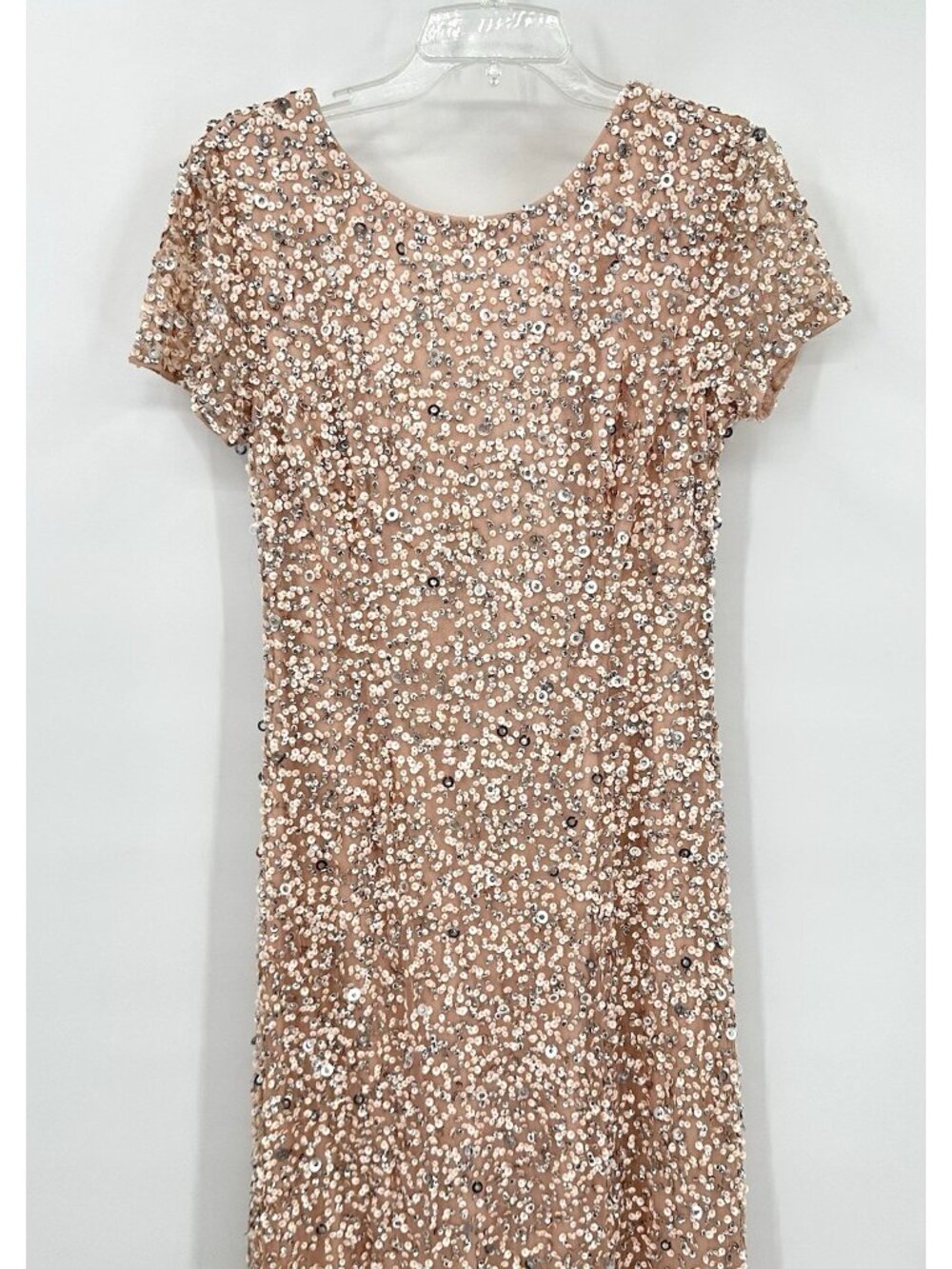 ADRIANNA PAPELL dress gown blush pink sequins 10 formal old Hollywood glamour - Picture 4 of 11